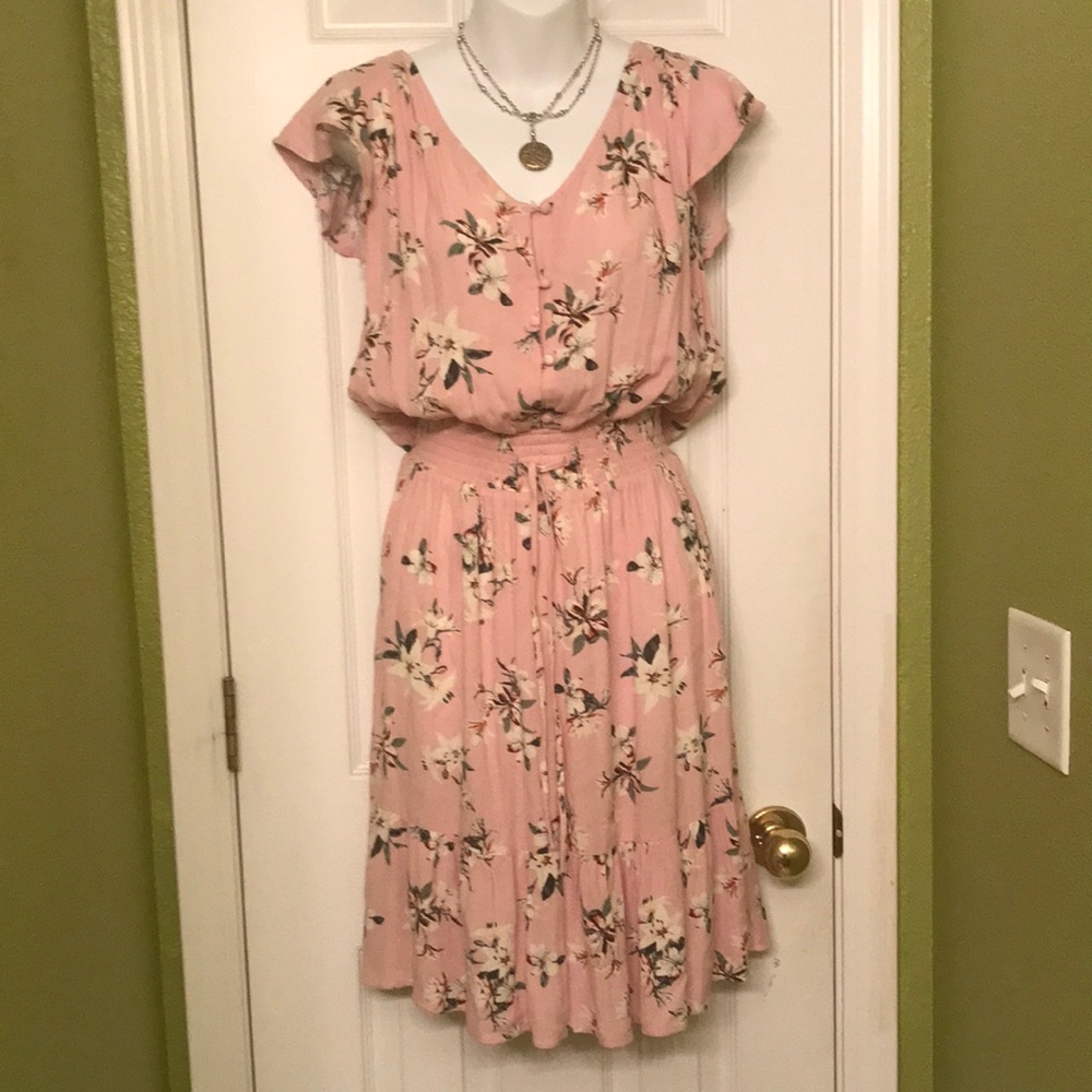 Pink floral summer dress by dip.  Cool and pretty, button detail on bust.